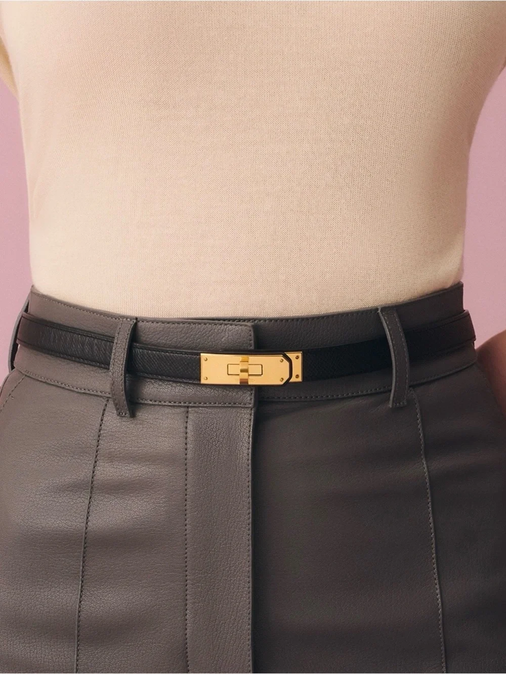 Hermes Kelly belt Black Leather Women’s Belt with Gold hardware